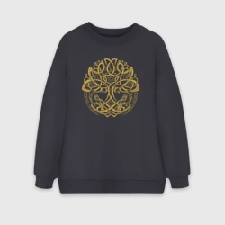 Женский свитшот oversize без начеса хлопок Иггдрасиль и вороны