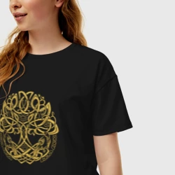 Женская футболка хлопок Oversize Иггдрасиль и вороны - фото 2