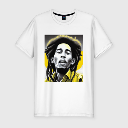 Мужская приталенная футболка из хлопка с принтом Bob Marley Digital Art, вид спереди №1
