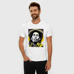 Футболка из премиального хлопка с принтом Bob Marley Digital Art для мужчины, вид на модели спереди №2. Цвет основы: белый