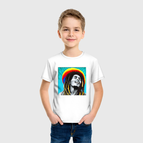 Детская футболка хлопок Радуга в голове Боба Марли, цвет белый - фото 3