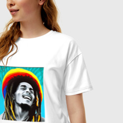 Женская футболка хлопок Oversize Радуга в голове Боба Марли - фото 2