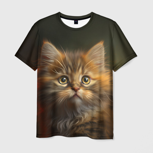 Мужская футболка 3D Пушистый рыжий котенок, цвет 3D печать