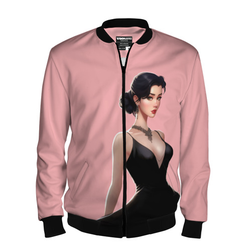 Мужской бомбер 3D Girl in black dress - Pink, цвет черный