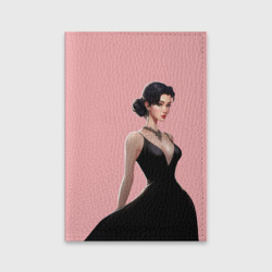 Обложка для паспорта матовая кожа Girl in black dress - Pink