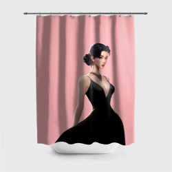 Штора 3D для ванной Girl in black dress - Pink