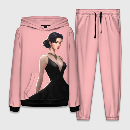 Женский костюм с толстовкой 3D Girl in black dress - Pink, цвет черный