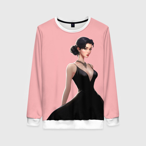 Женский свитшот 3D Girl in black dress - Pink, цвет 3D печать