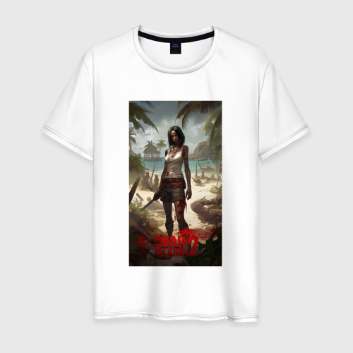 Мужская футболка из хлопка с принтом Девушка на мертвом острове, вид спереди №1