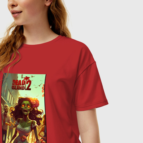 Женская футболка хлопок Oversize с принтом Зомби  девушка, фото на моделе #1