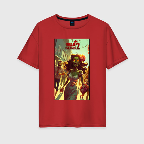Женская футболка хлопок Oversize с принтом Зомби  девушка, вид спереди #2