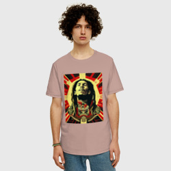 Мужская футболка хлопок Oversize Красно-черный Арт Боб Марли - фото 2