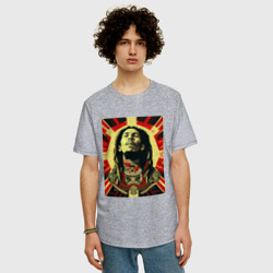 Мужская футболка хлопок Oversize Красно-черный Арт Боб Марли - фото 2