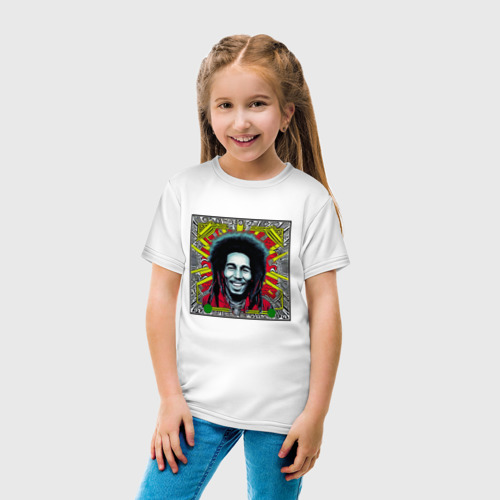 Детская футболка хлопок Желто черный граффити Арт Боб Марли улыбается, цвет белый - фото 5