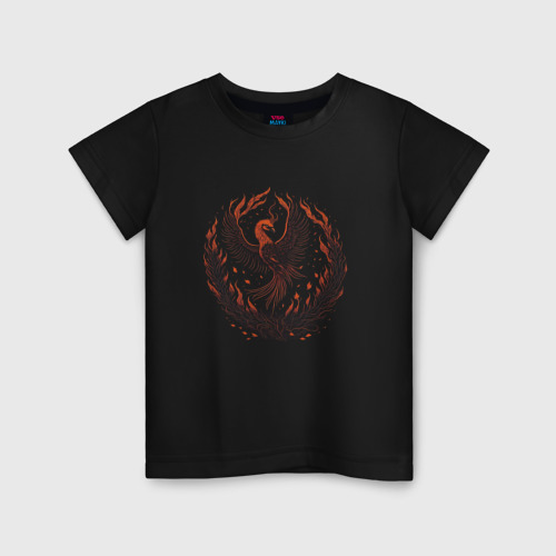 Детская футболка хлопок Пылающий феникс, цвет черный