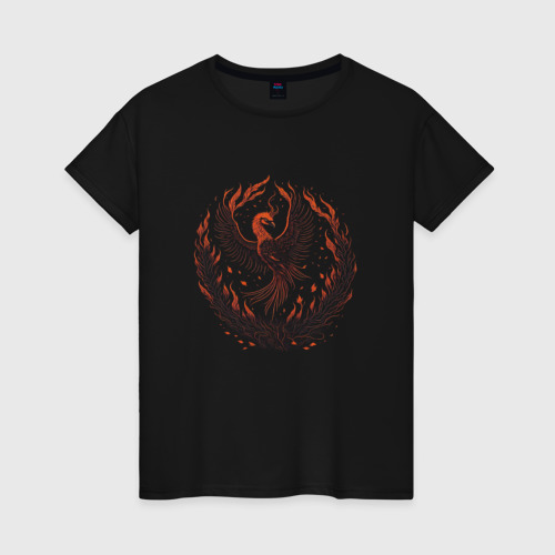 Женская футболка хлопок Пылающий феникс, цвет черный