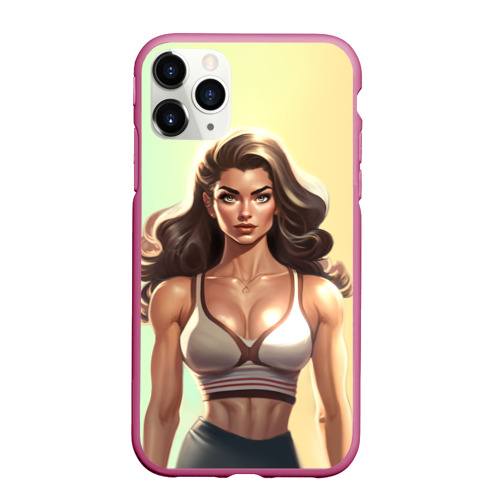 Чехол для iPhone 11 Pro Max матовый Fitness girl sport, цвет малиновый