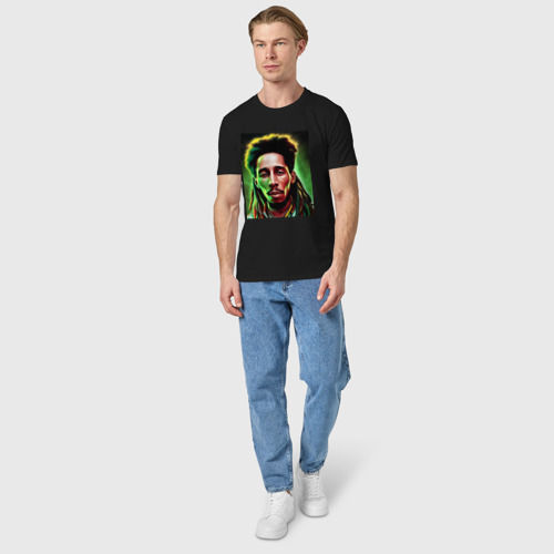 Мужская футболка хлопок Многоцветный Боб Марли Граффити Арт, цвет черный - фото 5