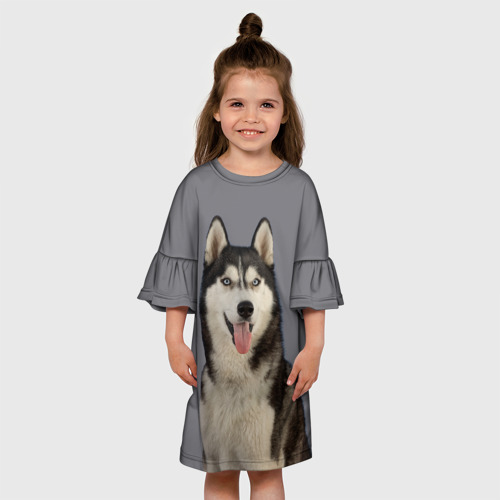 Детское платье 3D с принтом Сибирская хаски, вид сбоку #3