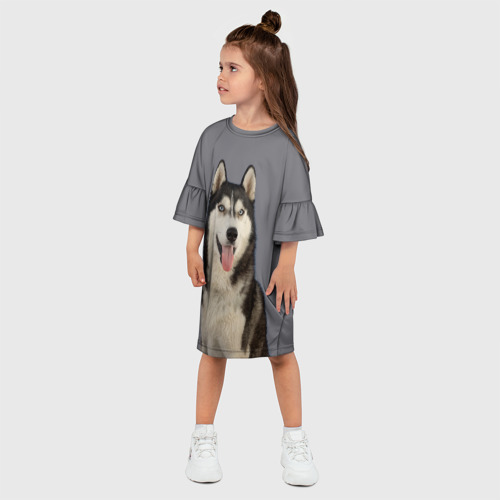 Детское платье 3D с принтом Сибирская хаски, фото на моделе #1