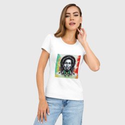 Женская футболка хлопок Slim Боб Марли граффити триколор - фото 2