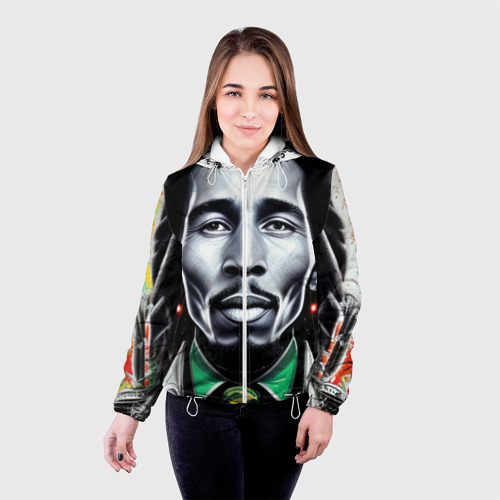 Женская куртка 3D Боб Марли граффити триколор, цвет белый - фото 3