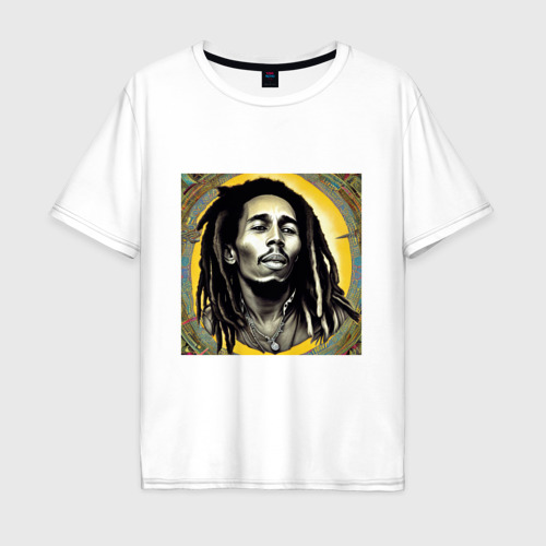 Мужская футболка из хлопка оверсайз с принтом Прекрасный Граффити Портрет Боб Марли, вид спереди №1