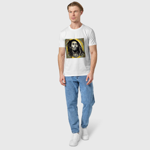 Мужская футболка хлопок Прекрасный Граффити Портрет Боб Марли, цвет белый - фото 5