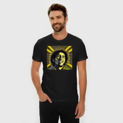 Мужская футболка хлопок Slim Желто Черный Арт - Боб Марли смеётся - фото 2