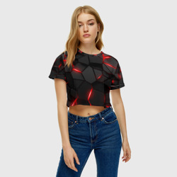 Женская футболка Crop-top 3D Плиты с красной подсветкой - фото 2