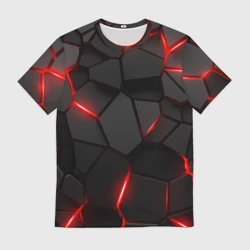 Мужская футболка 3D Плиты с красной подсветкой