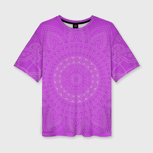 Женская футболка оверсайз с принтом Фиолетовая с узорами, вид спереди №1