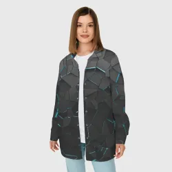 Женская рубашка oversize 3D Плиты с синей неоновой подсветкой - фото 2