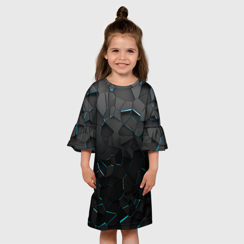 Детское платье 3D Плиты с синей неоновой подсветкой, цвет 3D печать - фото 4