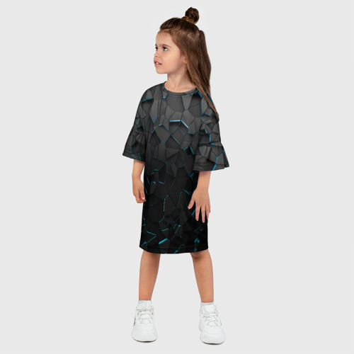 Детское платье 3D Плиты с синей неоновой подсветкой, цвет 3D печать - фото 3