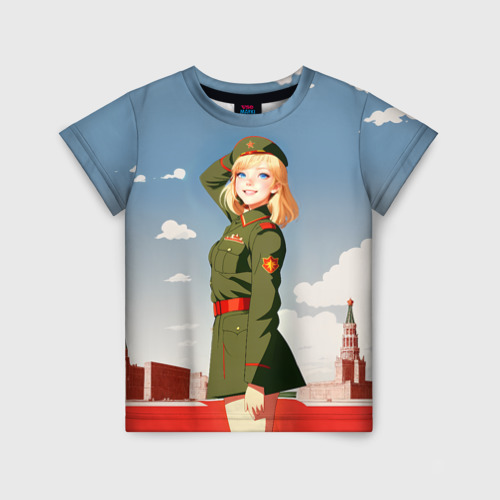 Детская футболка 3D с принтом Боевая девчонка, вид спереди #2