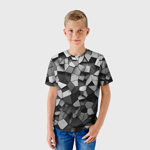 Детская футболка 3D Серые стальные плиты, цвет 3D печать - фото 3