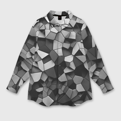 Мужская рубашка oversize 3D с принтом Серые стальные плиты, вид спереди #2