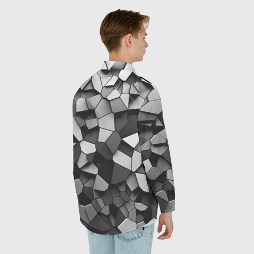 Мужская рубашка oversize 3D с принтом Серые стальные плиты, вид сзади #2