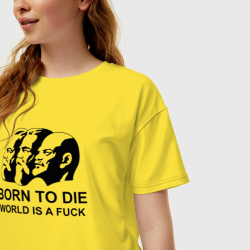 Женская футболка хлопок Oversize Born to die world is a fuck, цвет желтый - фото 3