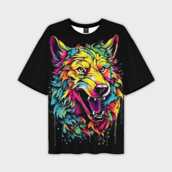Мужская футболка oversize 3D Радужный волк