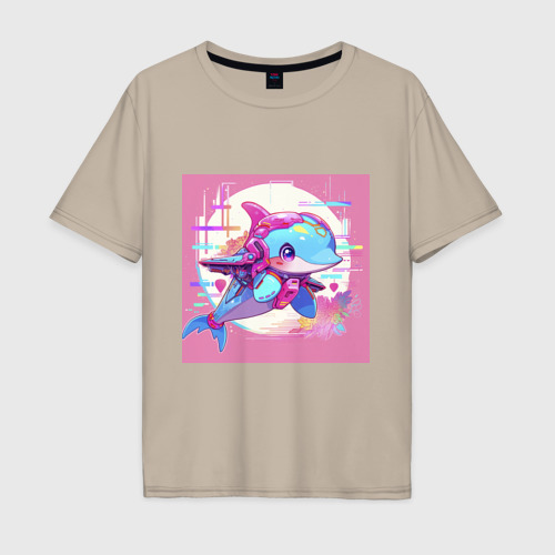 Мужская футболка хлопок Oversize с принтом Аниме киберпанк-дельфин, вид спереди #2