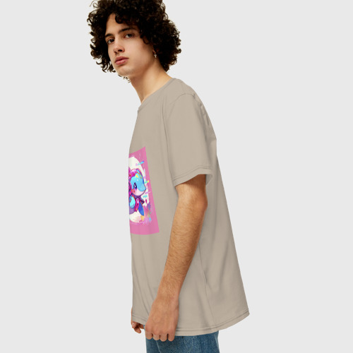 Мужская футболка хлопок Oversize с принтом Аниме киберпанк-дельфин, вид сбоку #3
