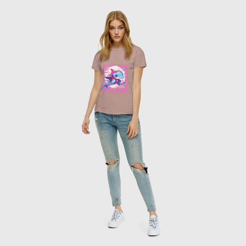 Женская футболка хлопок с принтом Аниме киберпанк-дельфин, вид сбоку #3