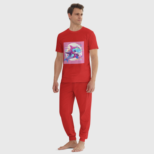 Мужская пижама хлопок с принтом Аниме киберпанк-дельфин, вид сбоку #3