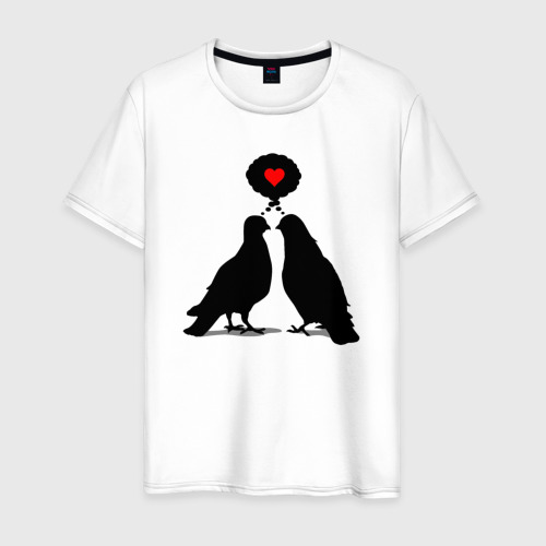 Мужская футболка из хлопка с принтом Birds love, вид спереди №1