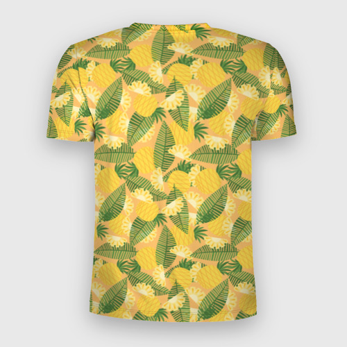Мужская футболка 3D Slim с принтом Летний паттерн с ананасами, вид сзади #1