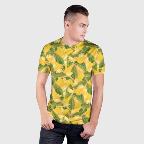 Мужская футболка 3D Slim с принтом Летний паттерн с ананасами, фото на моделе #1