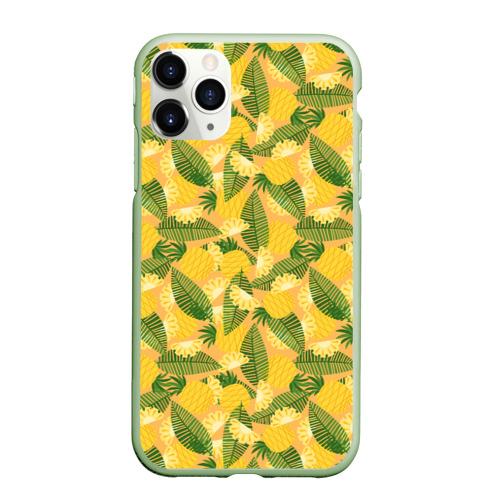 Чехол для iPhone 11 Pro матовый с принтом Летний паттерн с ананасами, вид спереди #2