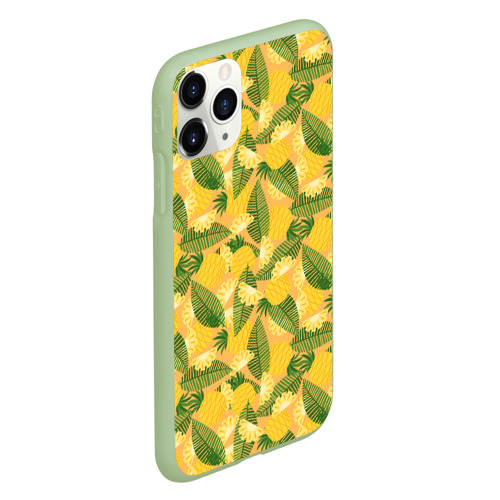 Чехол для iPhone 11 Pro матовый с принтом Летний паттерн с ананасами, вид сбоку #3
